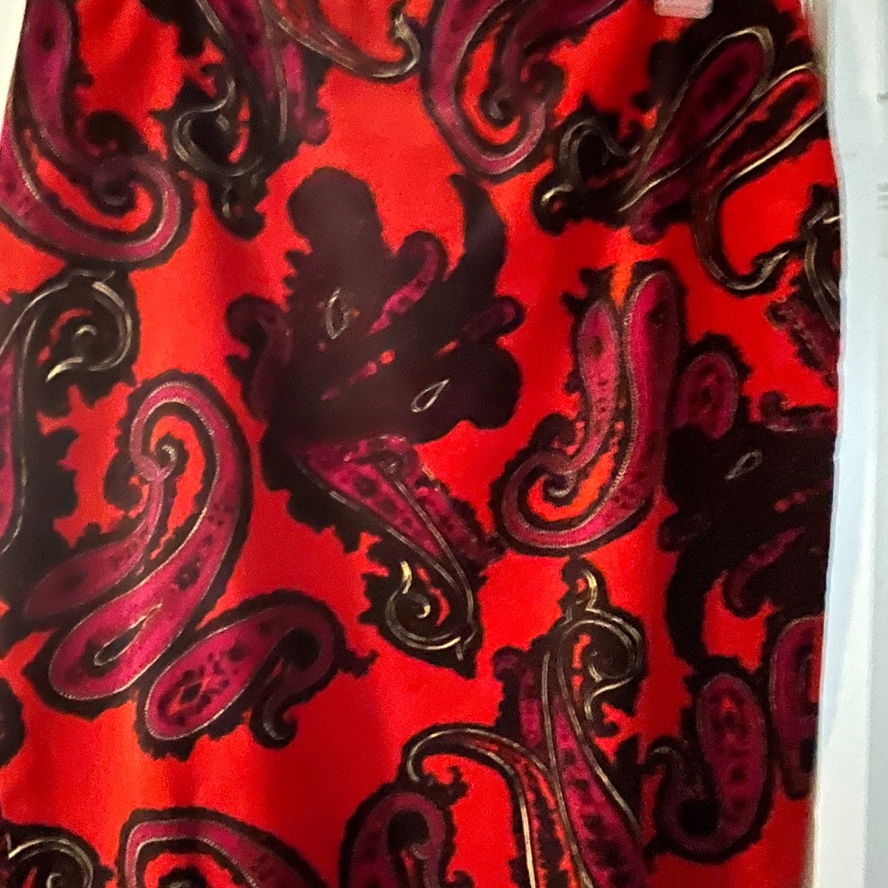 Talbots Red Velvet Paisley Skirt, Pencil Skirt, Size 8P